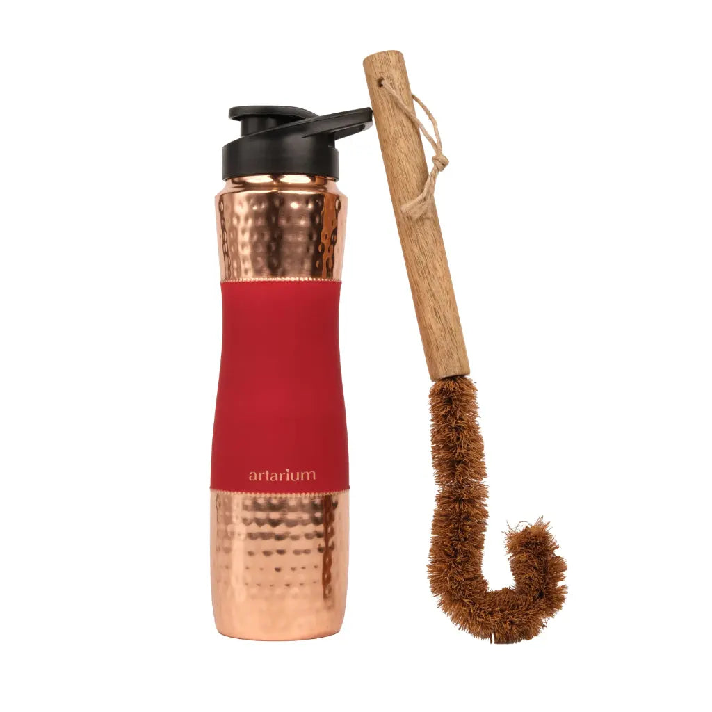 Hammered Copper Sipper Bottle with Cleaning Brush